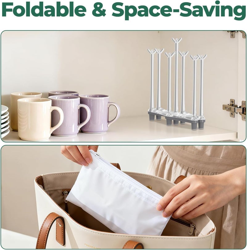 EsLuker.ly Baby Bottle Drying Rack Plastic Vertical Dryer Holder, Foldable Space Saving for 12 Milk Glass Bottle Countertop, Drain Stand Shelf for New Parents - Image 4
